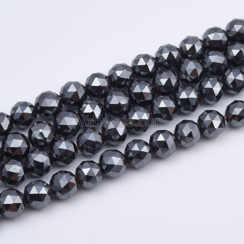 Hematite Faceted Round Beads Strands, Sharp Facet, Approx 2-20mm, 38cm/strand