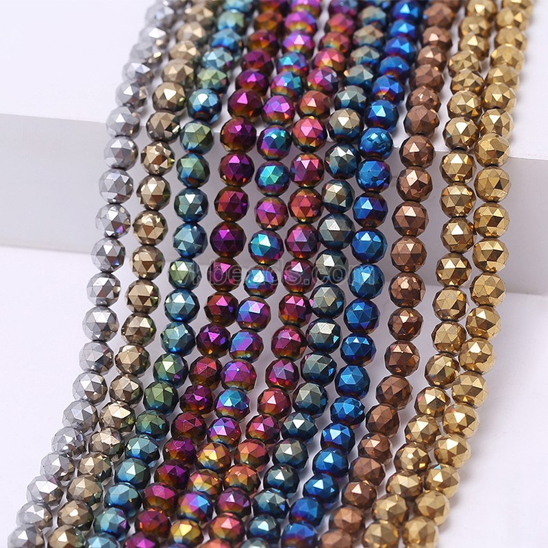 Hematite Faceted Round Beads Strands, Sharp Facet, Approx 2-20mm, 38cm/strand
