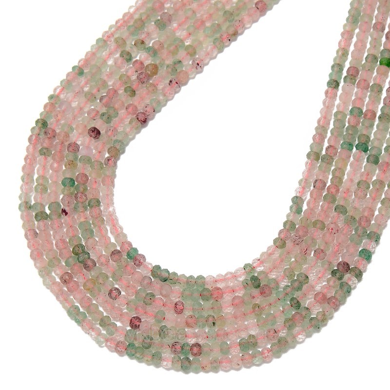 Natural Red&Green Strawberry Quartz Faceted Rondelles, Approx 2x3mm, 38cm/strand