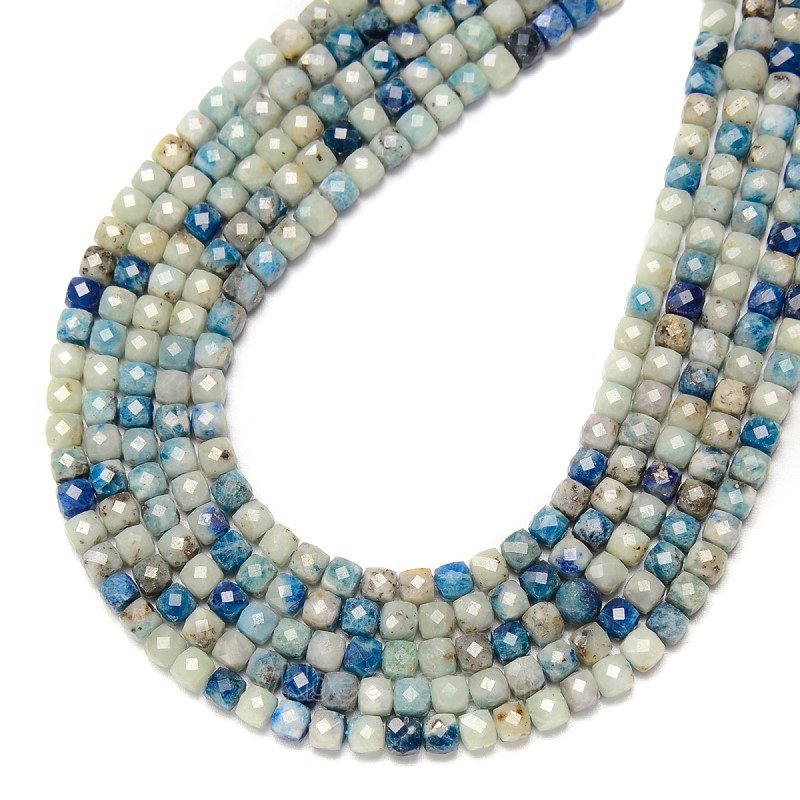 Blue Calcite Faceted Cubes, Approx 4mm, 38cm/strand