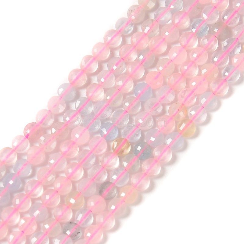 Natural A Grade Morganite Faceted Coins, Approx 4mm, 38-40cm/strand