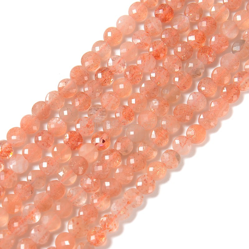 Natural Gold Spot Sunstone Faceted Coins, Approx 4mm, 38-40cm/strand