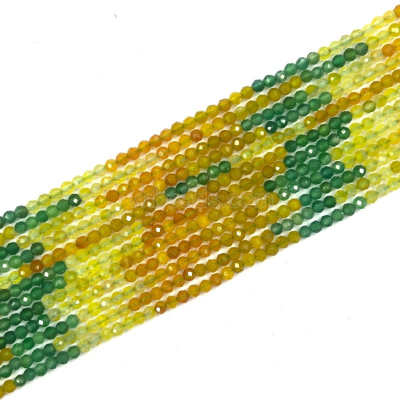 Yellow&Green Agate Faceted Rounds, Approx 4mm, 38cm/strand
