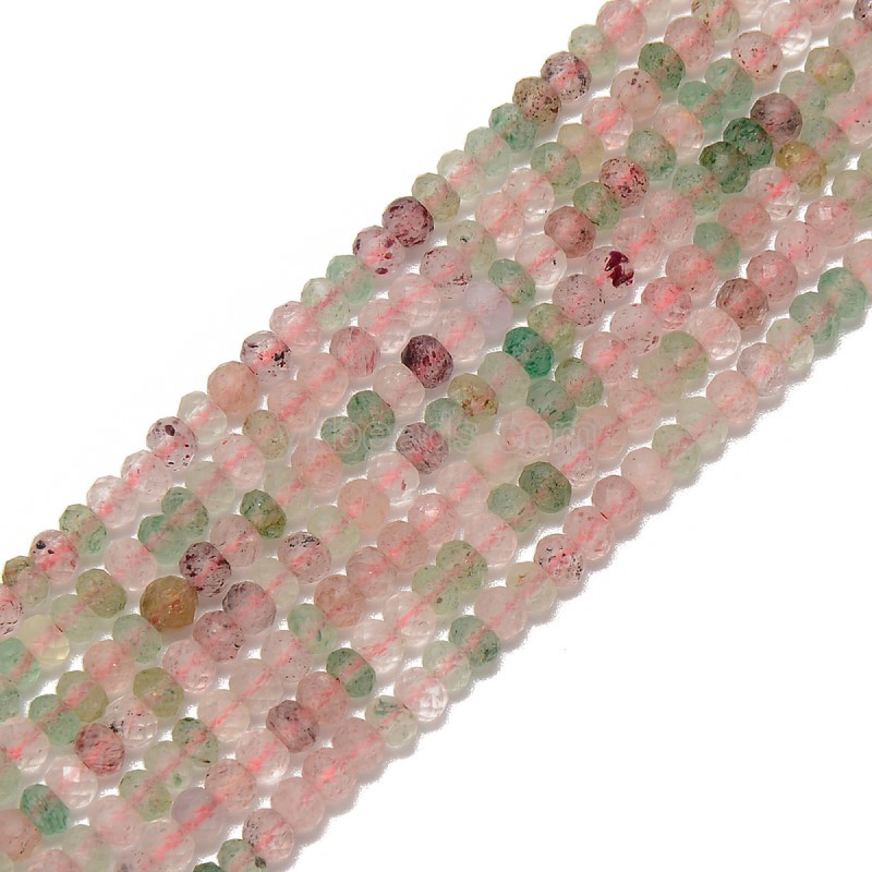 Natural Red&Green Strawberry Quartz Faceted Rondelles, Approx 2x3mm, 38cm/strand