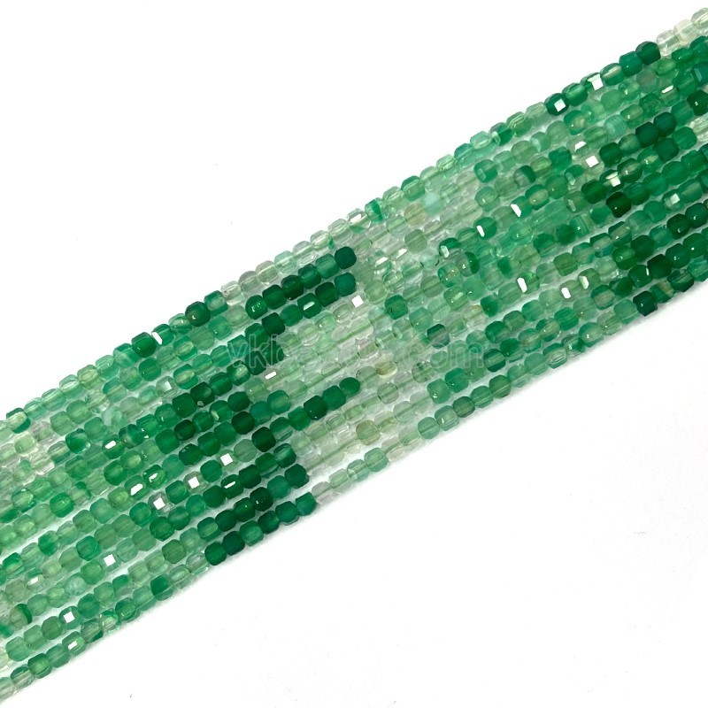 Gradient Green Agate Faceted Cubes, Approx 2mm, 38cm/strand