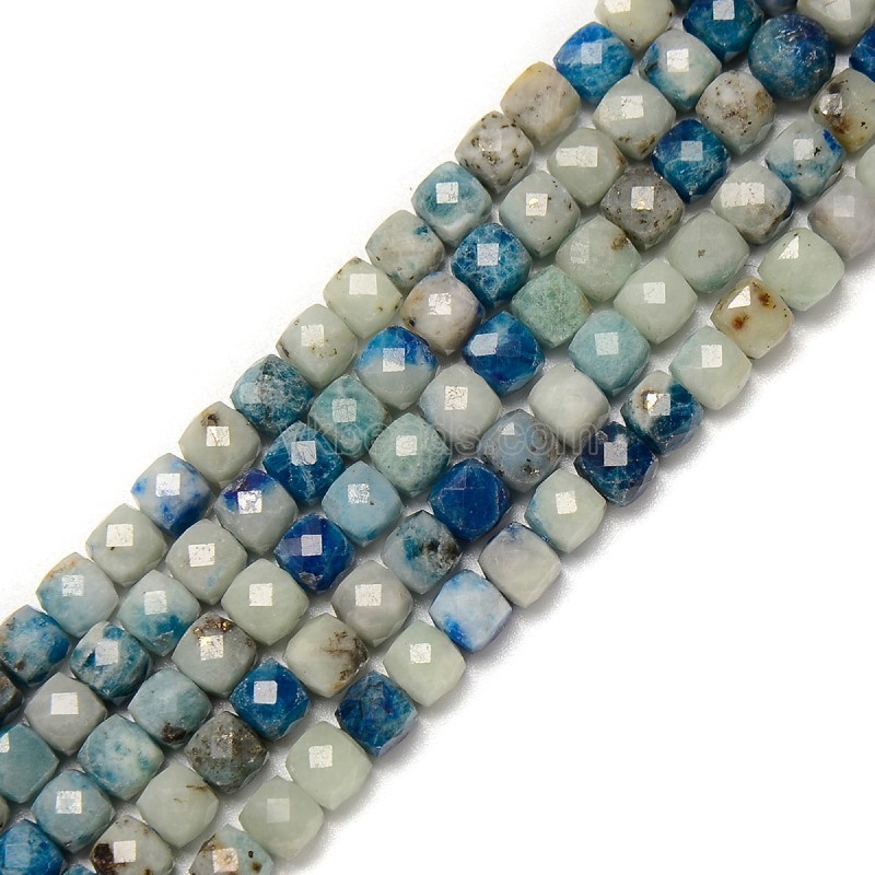 Blue Calcite Faceted Cubes, Approx 4mm, 38cm/strand
