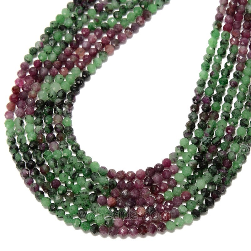 Gradient Ruby Zoisite Faceted Rounds, Approx 2-3mm, 38cm/strand