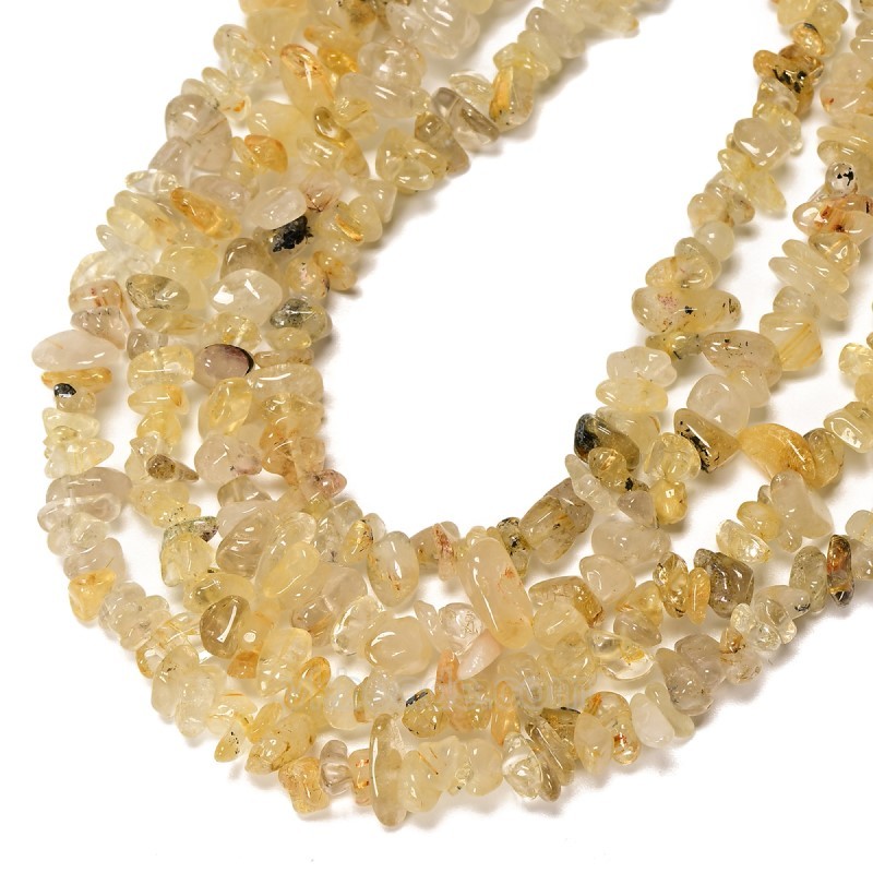 A Grade Gold Rutilated Quartz Chips Strands, Approx 5x8mm, 80cm/strand