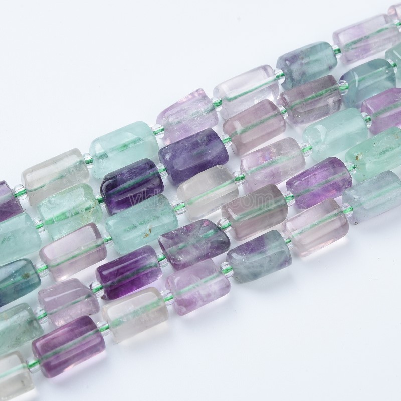 Multicolor Fluorite Irregular Faceted Column Beads Strands, Approx 7x12mm, 38cm/strand