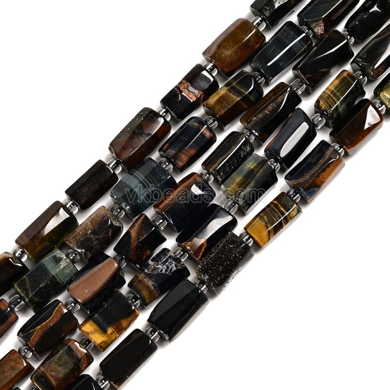 Blue Tiger Eye Irregular Faceted Column Beads Strands, Approx 7x12mm, 38cm/strand