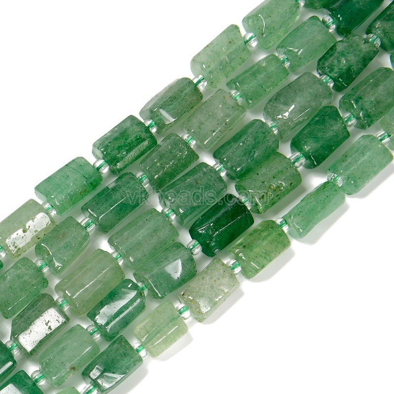Green Strawberry Quartz Irregular Faceted Column Beads Strands, Approx 7x12mm, 38cm/strand