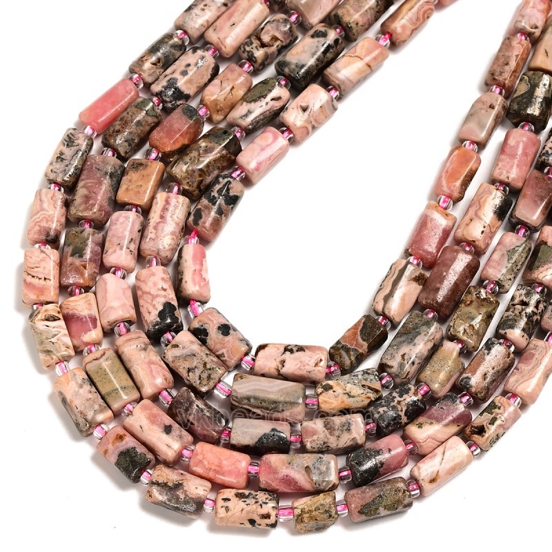 Argentina Rhodochrosite Irregular Faceted Column Beads Strands, Approx 7x12mm, 38cm/strand