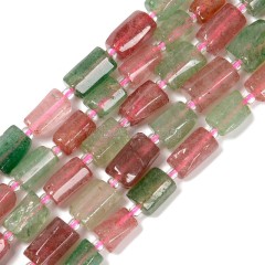 Mixed Green Red Strawberry Quartz Irregular Faceted Column Beads Strands, Approx 7x12mm, 38cm/strand