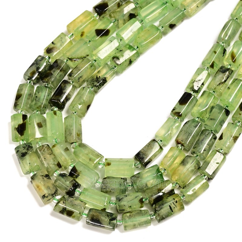 Prehnite Irregular Faceted Column Beads Strands, Approx 7x12mm, 38cm/strand