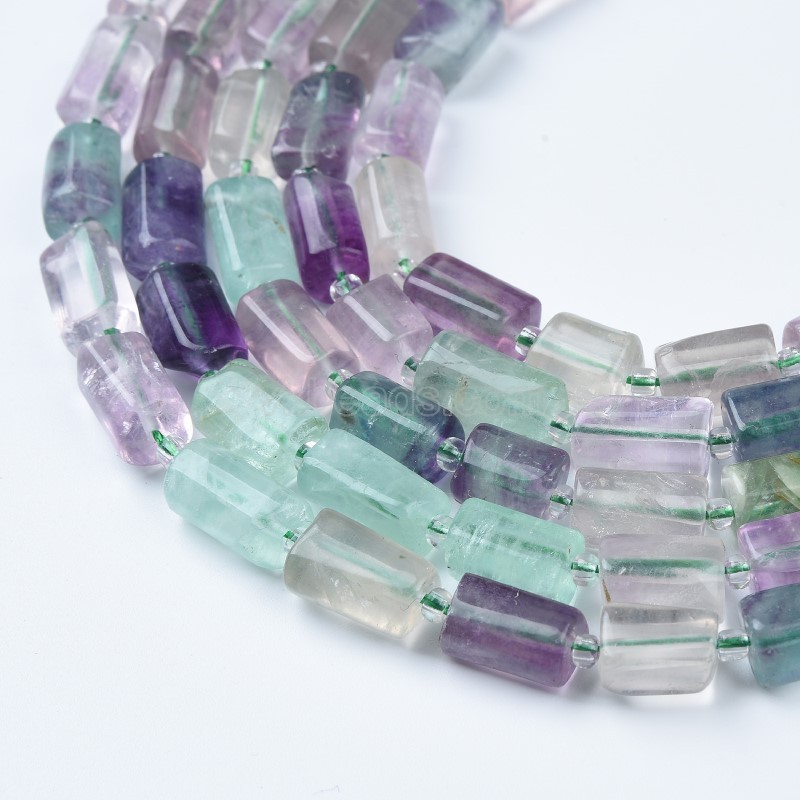 Multicolor Fluorite Irregular Faceted Column Beads Strands, Approx 7x12mm, 38cm/strand