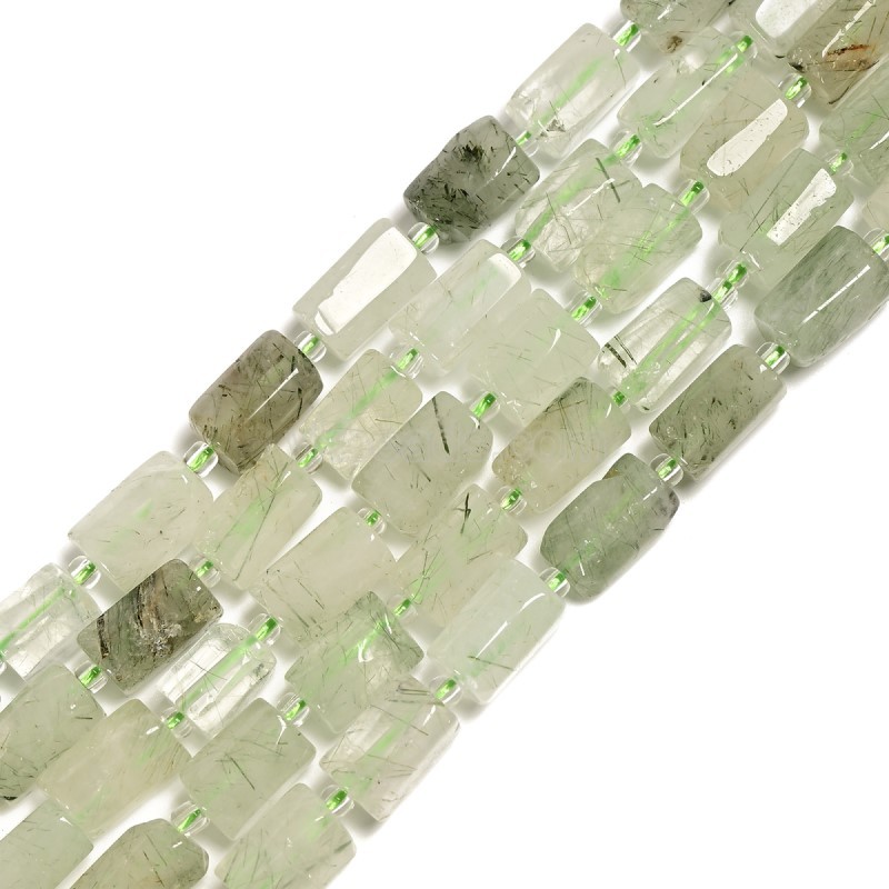 Green Rutilated Quartz Irregular Faceted Column Beads Strands, Approx 7x12mm, 38cm/strand