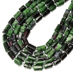 Ruby Zoisite Irregular Faceted Column Beads Strands, Approx 7x12mm, 38cm/strand