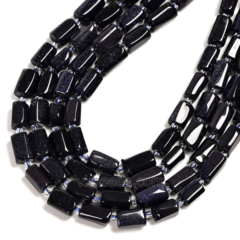 Blue Sandstone Irregular Faceted Column Beads Strands, Approx 7x12mm, 38cm/strand