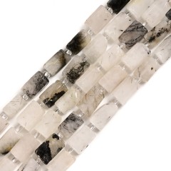 Black Rutilated Quartz Irregular Faceted Column Beads Strands, Approx 7x12mm, 38cm/strand