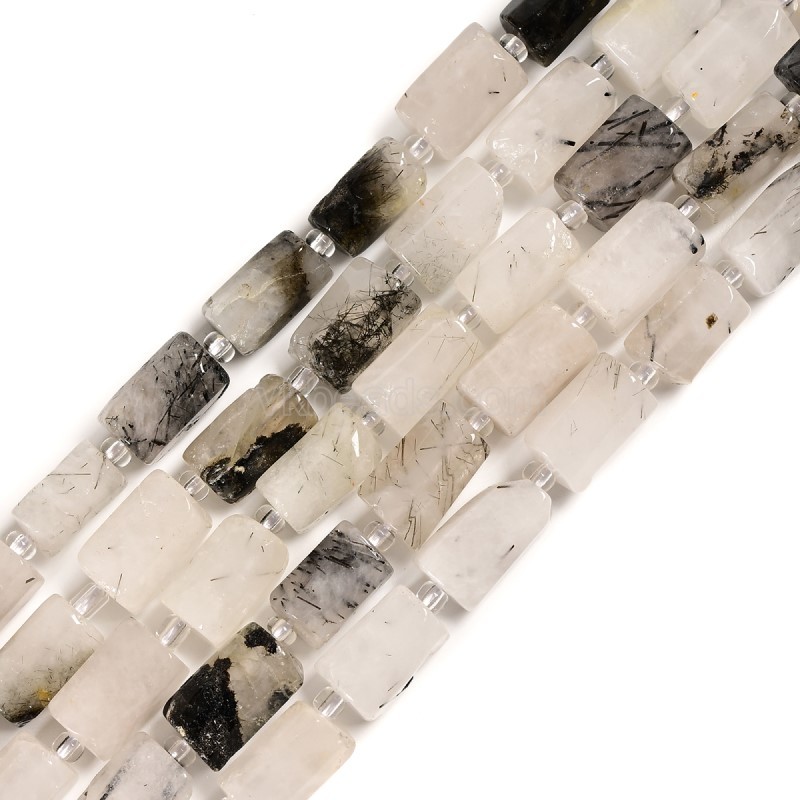 Black Rutilated Quartz Irregular Faceted Column Beads Strands, Approx 7x12mm, 38cm/strand