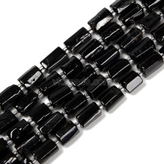 Black Tourmaline Irregular Faceted Column Beads Strands, Approx 7x12mm, 38cm/strand