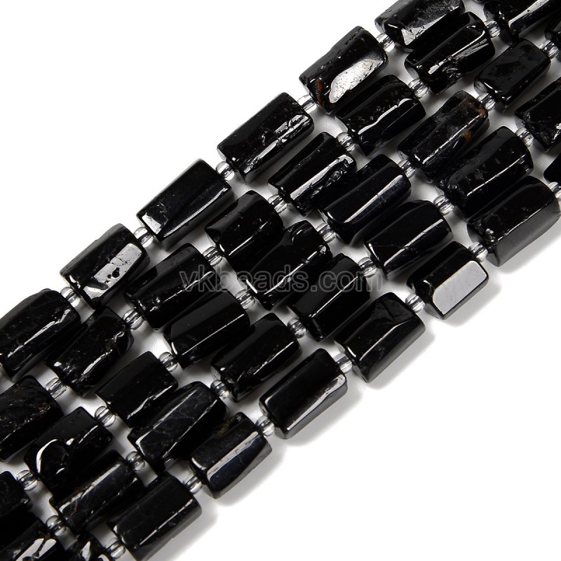 Black Tourmaline Irregular Faceted Column Beads Strands, Approx 7x12mm, 38cm/strand