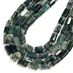 Moss Agate Irregular Faceted Column Beads Strands, Approx 7x12mm, 38cm/strand