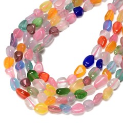 Multicolor Glass Cats Eye Nuggets Strands, Approx 8x10mm, 38cm/strand
