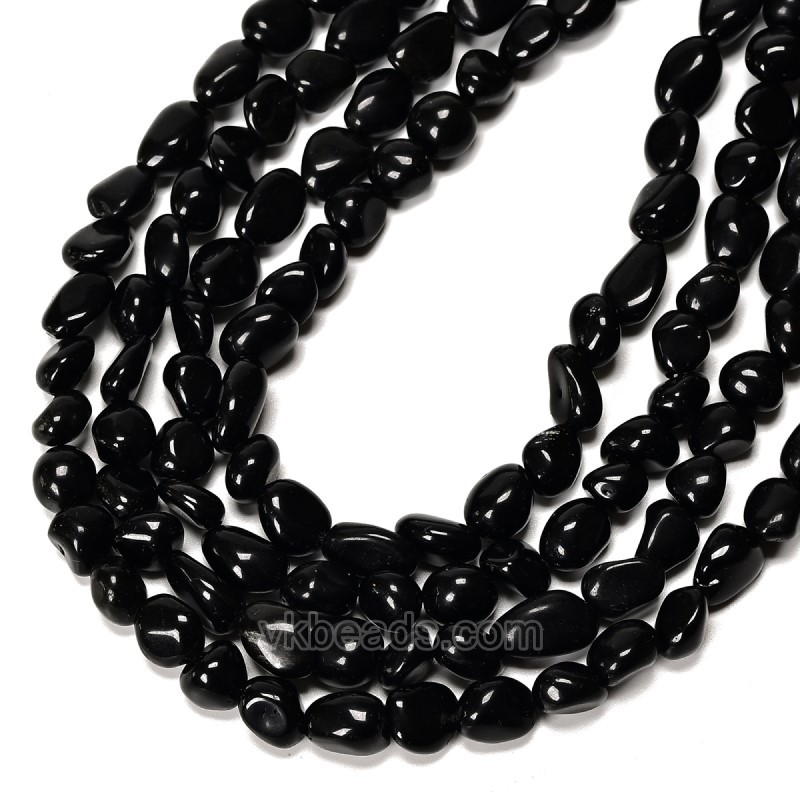 Black Obsidian Nuggets Strands, Approx 8x10mm, 38cm/strand