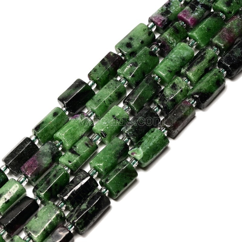 Ruby Zoisite Irregular Faceted Column Beads Strands, Approx 7x12mm, 38cm/strand