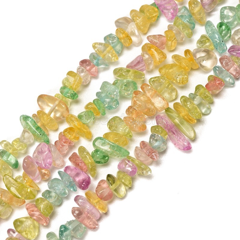 Multicolor Crackle Glass Chips Strands, Approx 5x8mm, 80cm/strand