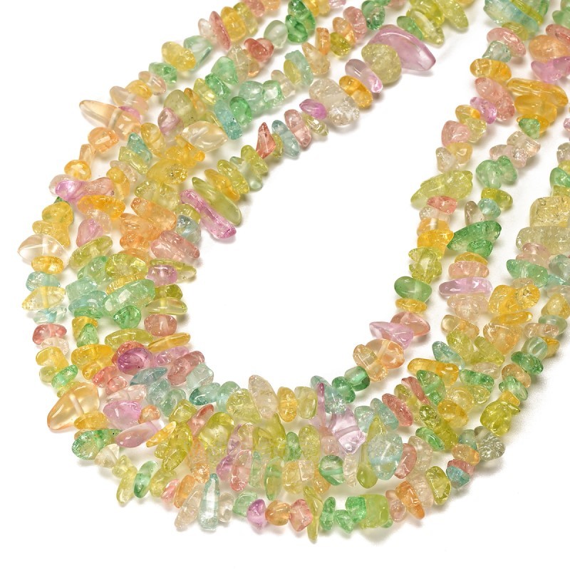 Multicolor Crackle Glass Chips Strands, Approx 5x8mm, 80cm/strand