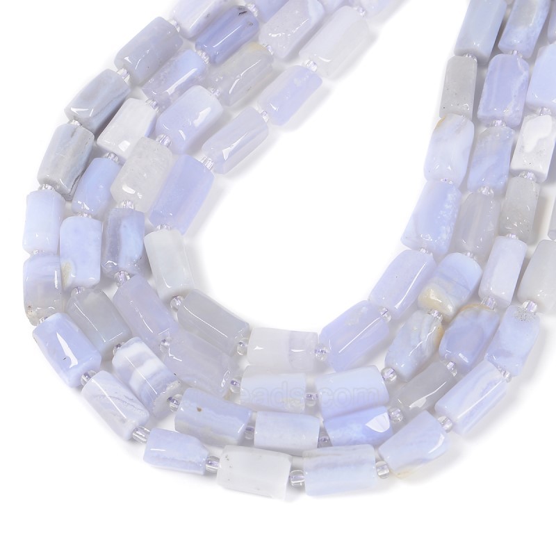 Blue Chalcedony Irregular Faceted Column Beads Strands, Approx 7x12mm, 38cm/strand