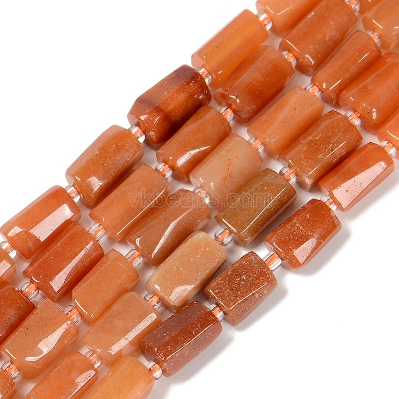 Red Aventurine Irregular Faceted Column Beads Strands, Approx 7x12mm, 38cm/strand