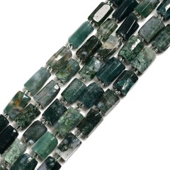 Moss Agate Irregular Faceted Column Beads Strands, Approx 7x12mm, 38cm/strand