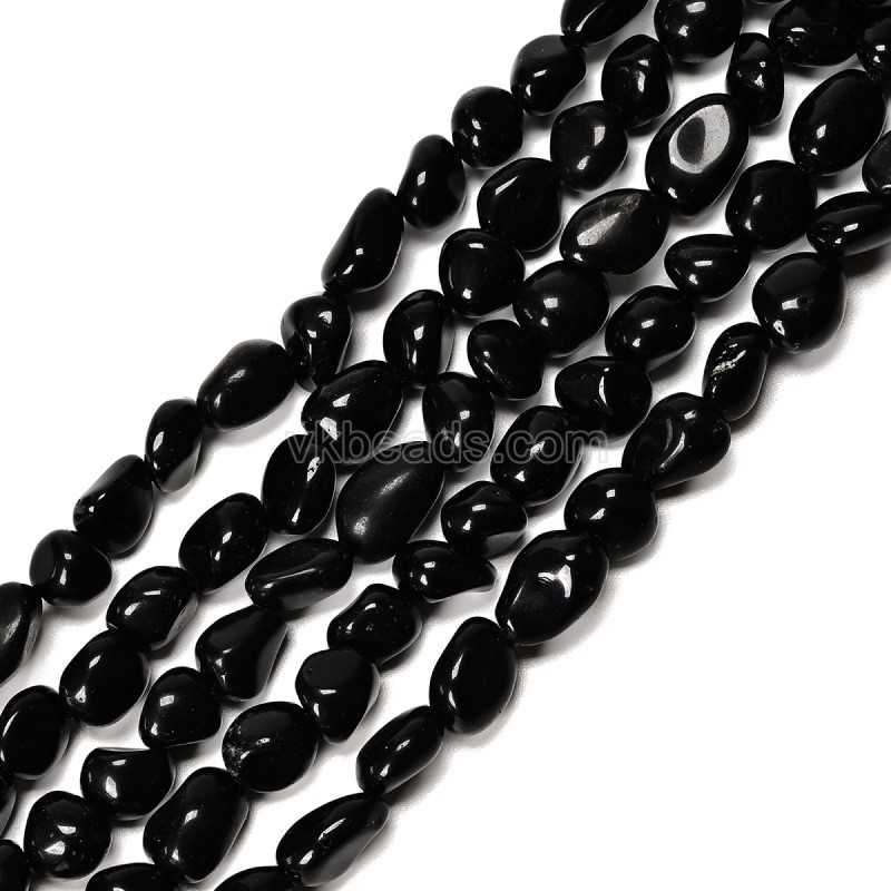 Black Obsidian Nuggets Strands, Approx 8x10mm, 38cm/strand