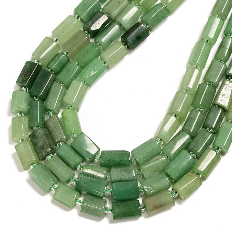 Green Aventurine Irregular Faceted Column Beads Strands, Approx 7x12mm, 38cm/strand