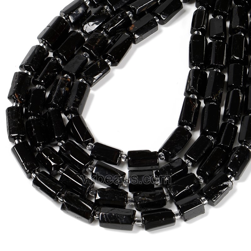 Black Tourmaline Irregular Faceted Column Beads Strands, Approx 7x12mm, 38cm/strand