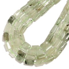 Green Rutilated Quartz Irregular Faceted Column Beads Strands, Approx 7x12mm, 38cm/strand