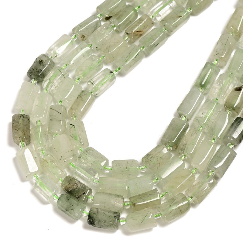 Green Rutilated Quartz Irregular Faceted Column Beads Strands, Approx 7x12mm, 38cm/strand