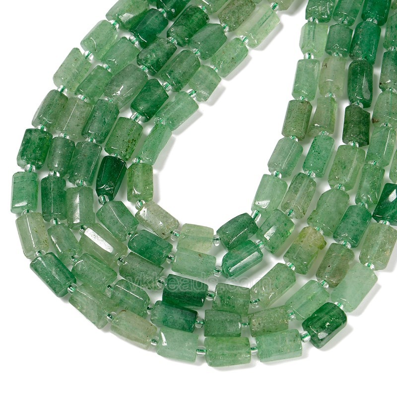 Green Strawberry Quartz Irregular Faceted Column Beads Strands, Approx 7x12mm, 38cm/strand