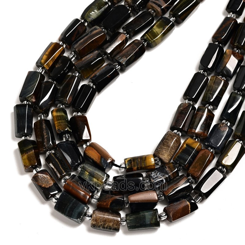 Blue Tiger Eye Irregular Faceted Column Beads Strands, Approx 7x12mm, 38cm/strand
