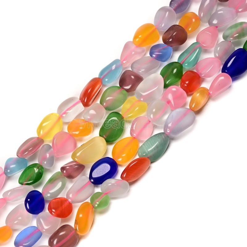 Multicolor Glass Cats Eye Nuggets Strands, Approx 8x10mm, 38cm/strand