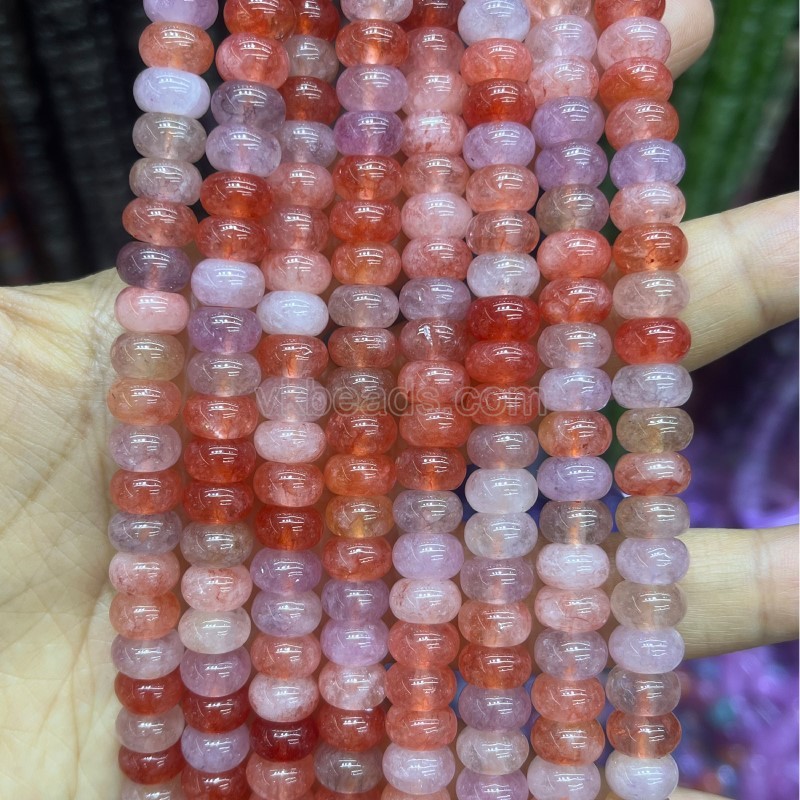 Dyed Red Hematoid Quartz/Fire Quartz Color Jade Smooth Rondelle Beads Strands, Approx 5x8mm, 38cm/strand