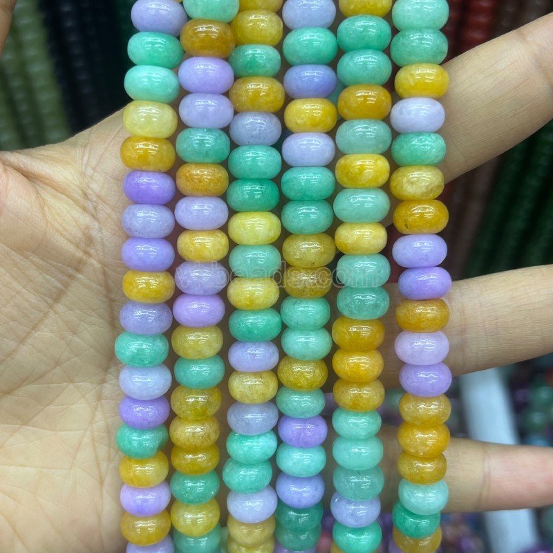 Dyed Multicolor Jade Smooth Rondelle Beads Strands, Approx 5x8mm, 38cm/strand