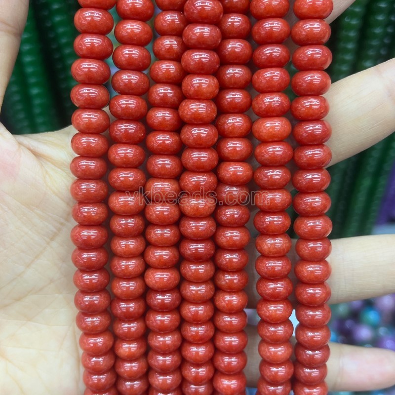 Dyed Red Jade Smooth Rondelle Beads Strands, Approx 5x8mm, 38cm/strand