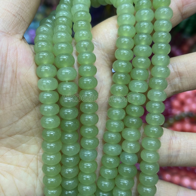 Dyed Green Aventurine Color Jade Smooth Rondelle Beads Strands, Approx 5x8mm, 38cm/strand