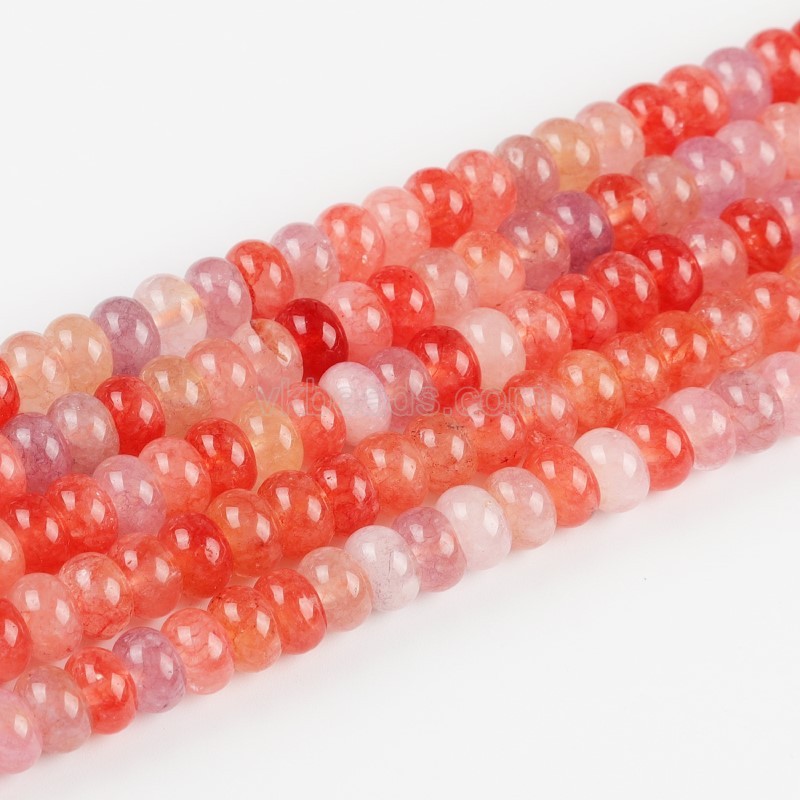 Dyed Red Hematoid Quartz/Fire Quartz Color Jade Smooth Rondelle Beads Strands, Approx 5x8mm, 38cm/strand
