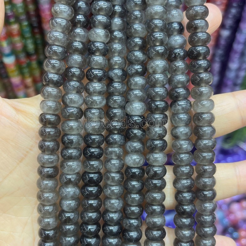 Dyed Grey Jade Smooth Rondelle Beads Strands, Approx 5x8mm, 38cm/strand