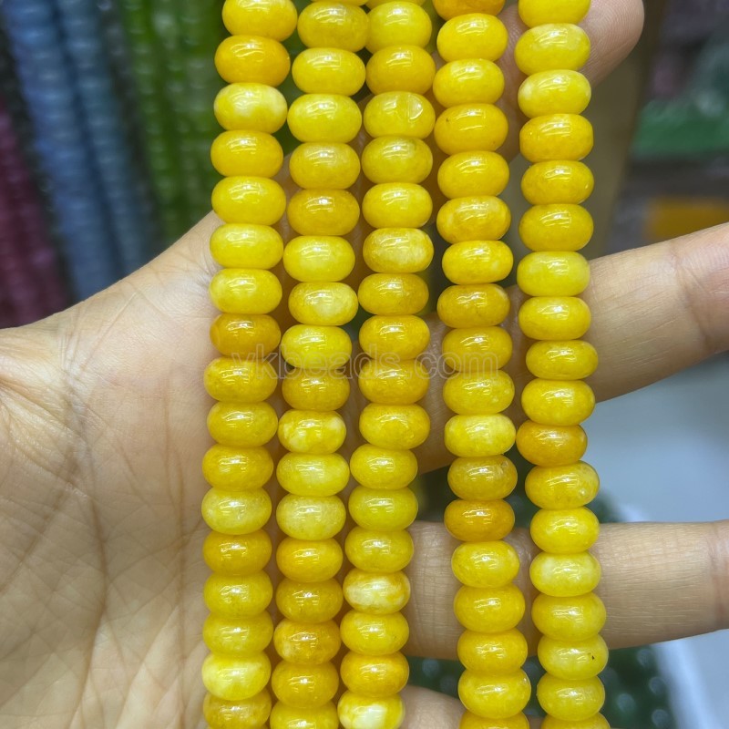 Dyed Yellow Color Jade Smooth Rondelle Beads Strands, Approx 5x8mm, 38cm/strand